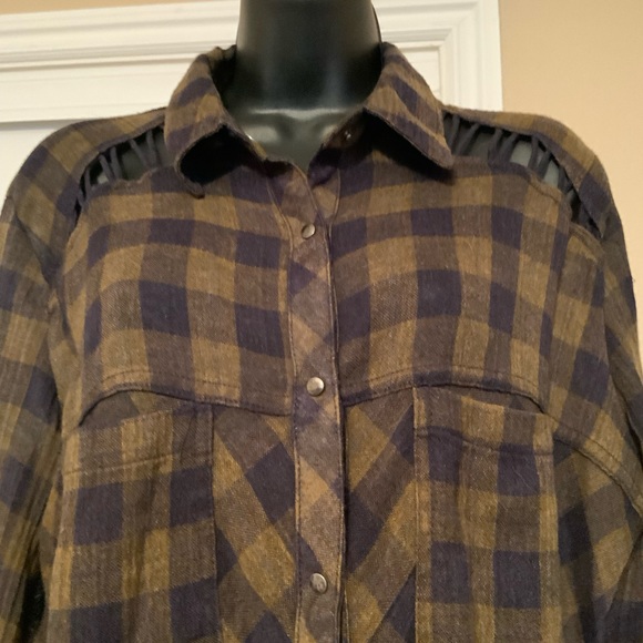 FREE PEOPLE Ladies Plaid Button Front Long Sleeve Shirt Top Size Large - Picture 5 of 7